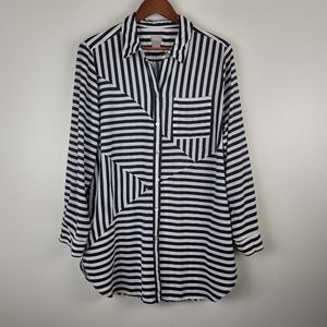 CHICOS Long Sleeve Striped Tunic Sz Medium